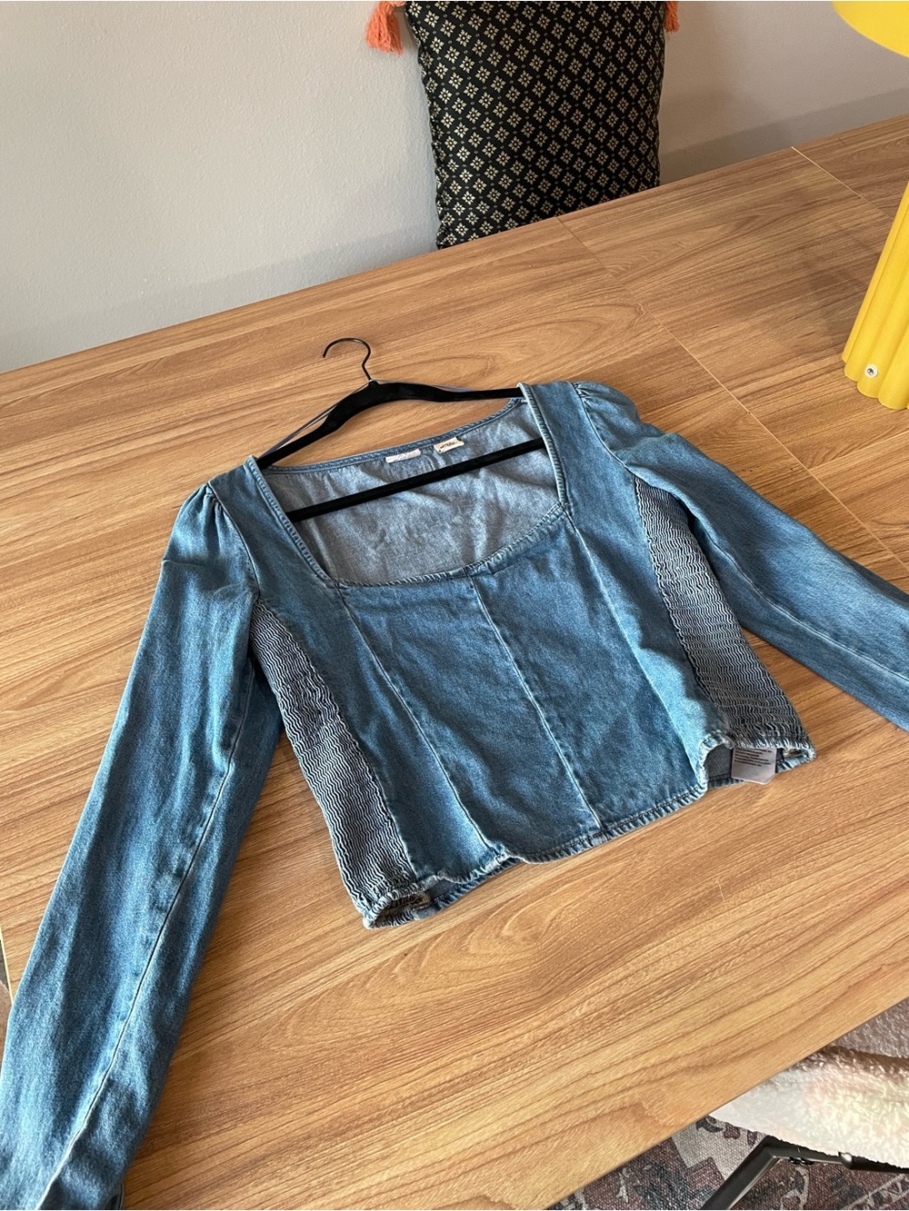 Levi's Blue Cropped Square Neck Long Sleeve Top